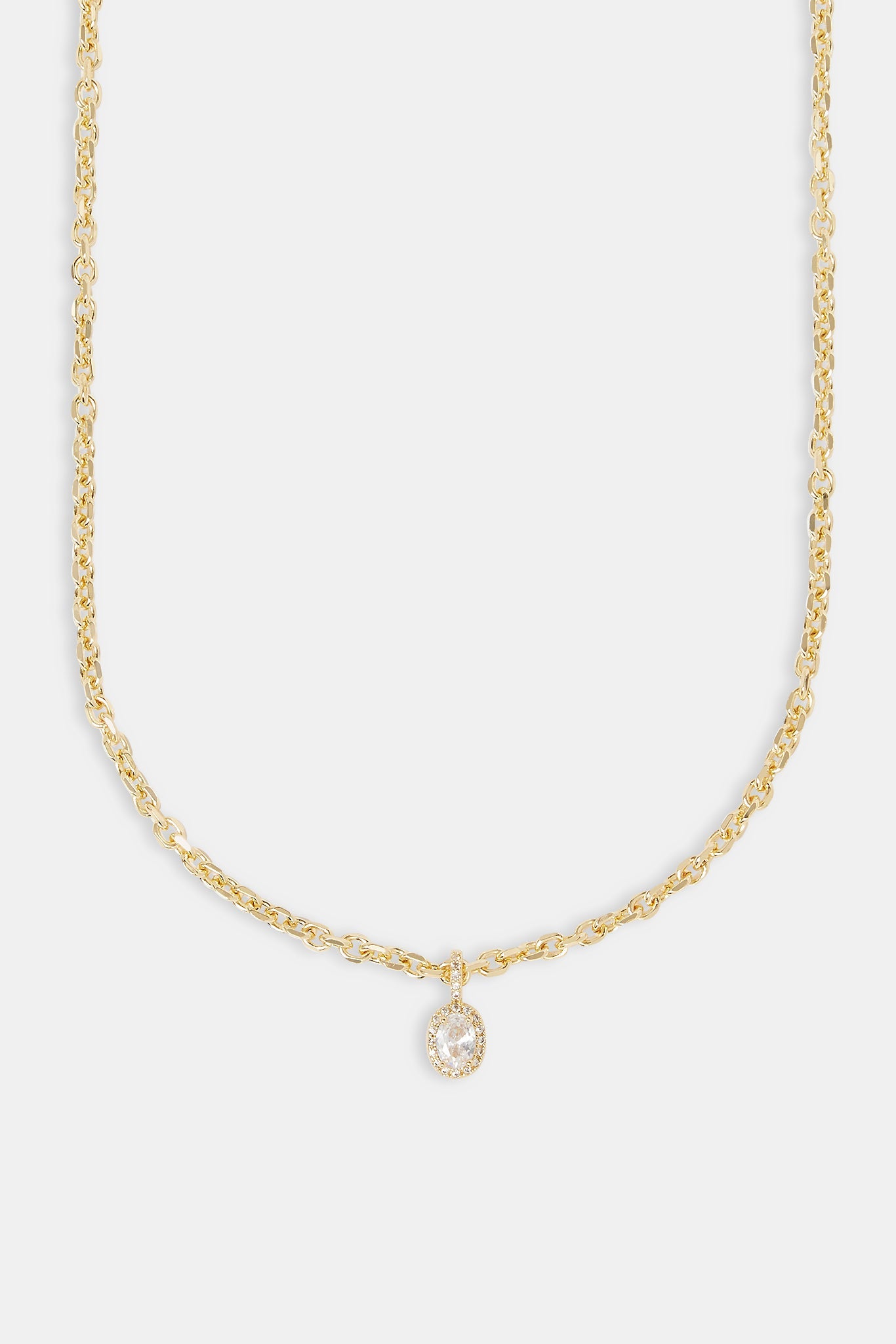 Iced Oval Gemstone Necklace - 10mm - Gold